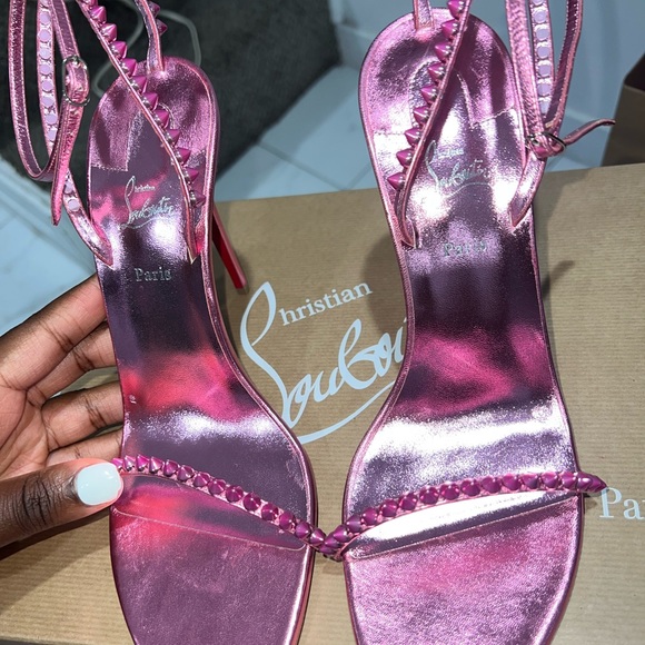 Christian Louboutin | Shoes | Christian Louboutin So Me Red Sole Spike  Metallic Leather Sandals | Poshmark